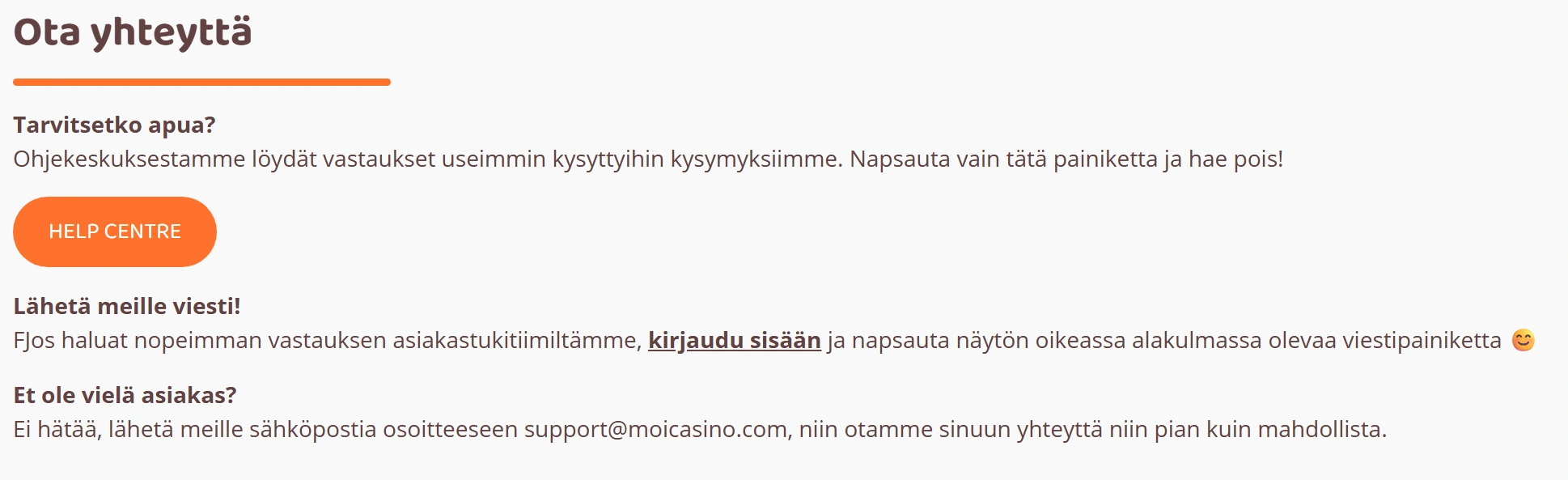 Moi Casino Asiakaspalvelu